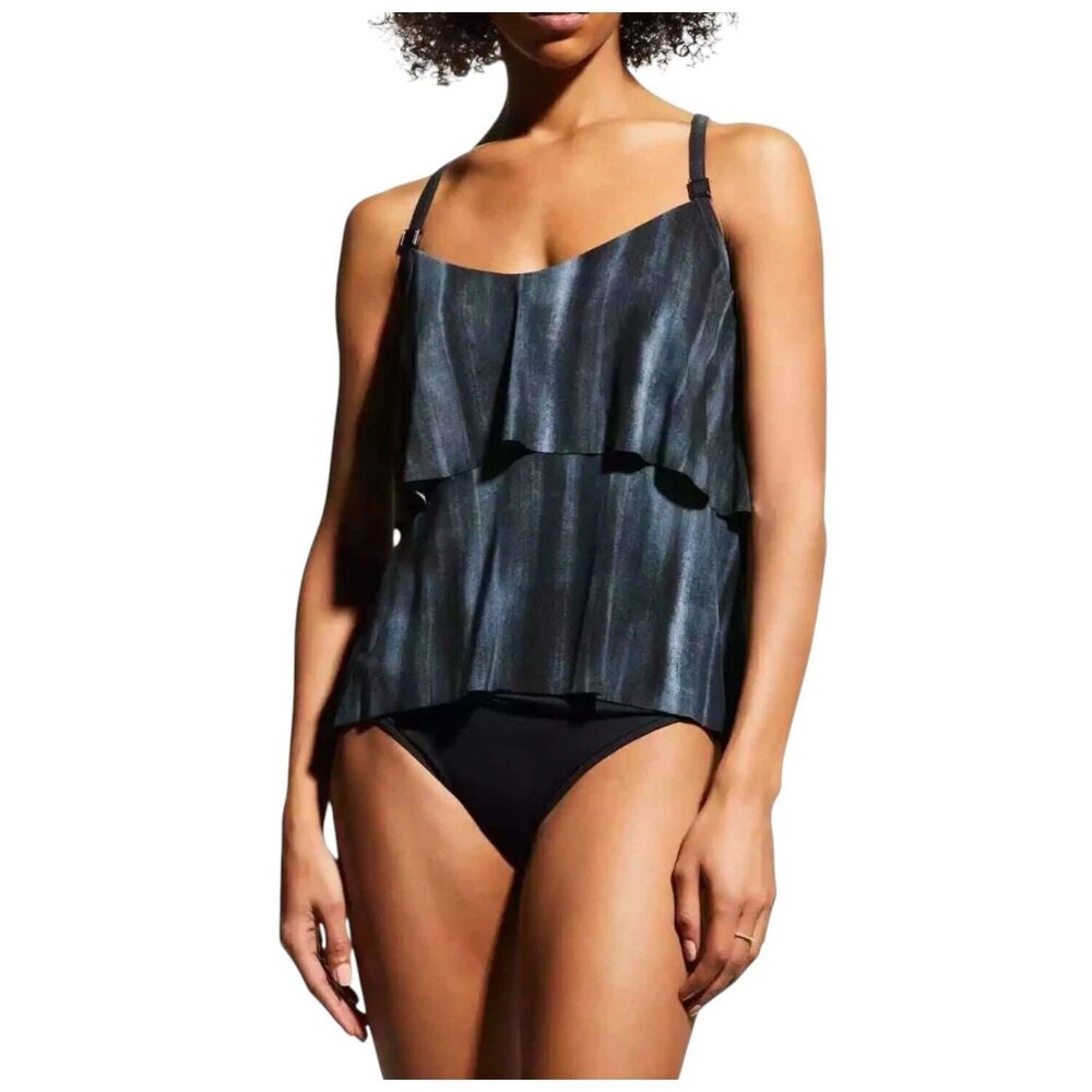 Magicsuit Grace Tankini Top Sz 12 Black Multi Tiered